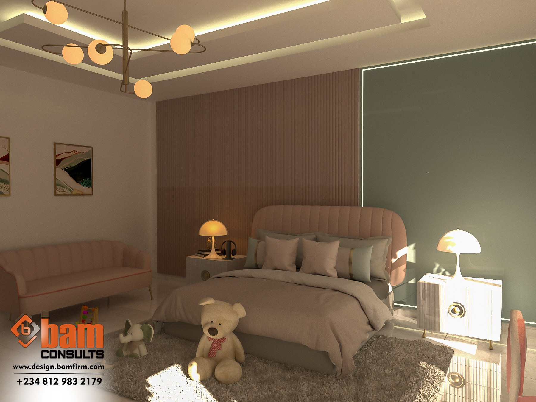 Modern Girls Bedroom Interior Design | Bam Consults Modern girls bedroom design with pastel colors and furniture