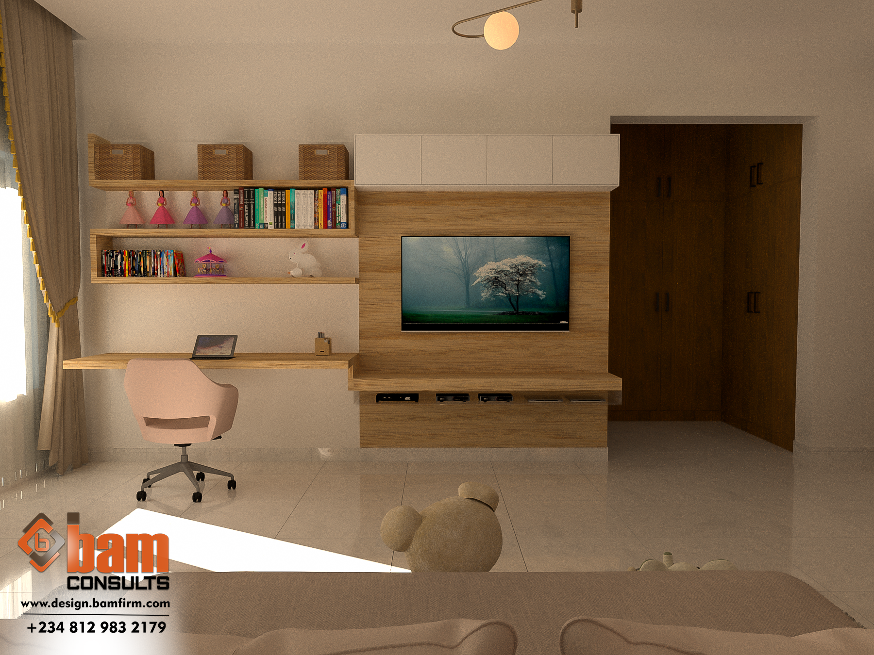 Modern Girls Bedroom Interior Design | Bam Consults Modern girls bedroom design with pastel colors and furniture