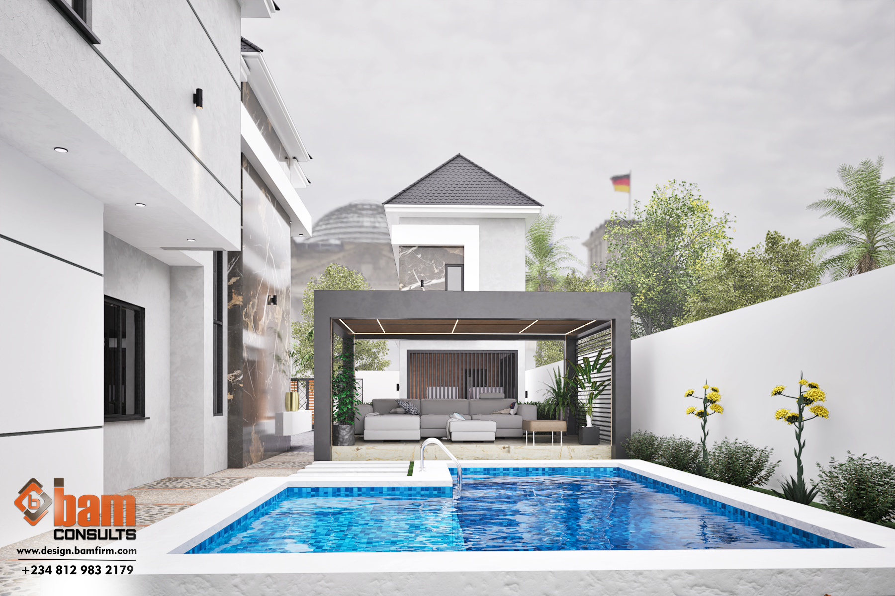 ABIAKAM POOL AREA Modern luxury 7 bedroom fully detached duplex designed by Bam Consults