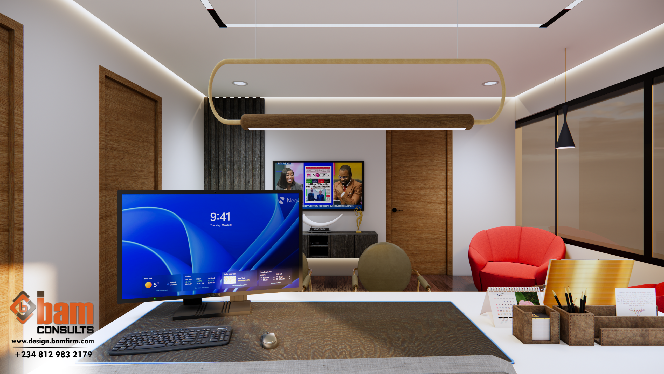 MD OFFICE 1 Luxury Managing Director's office interior design by Bam Consults