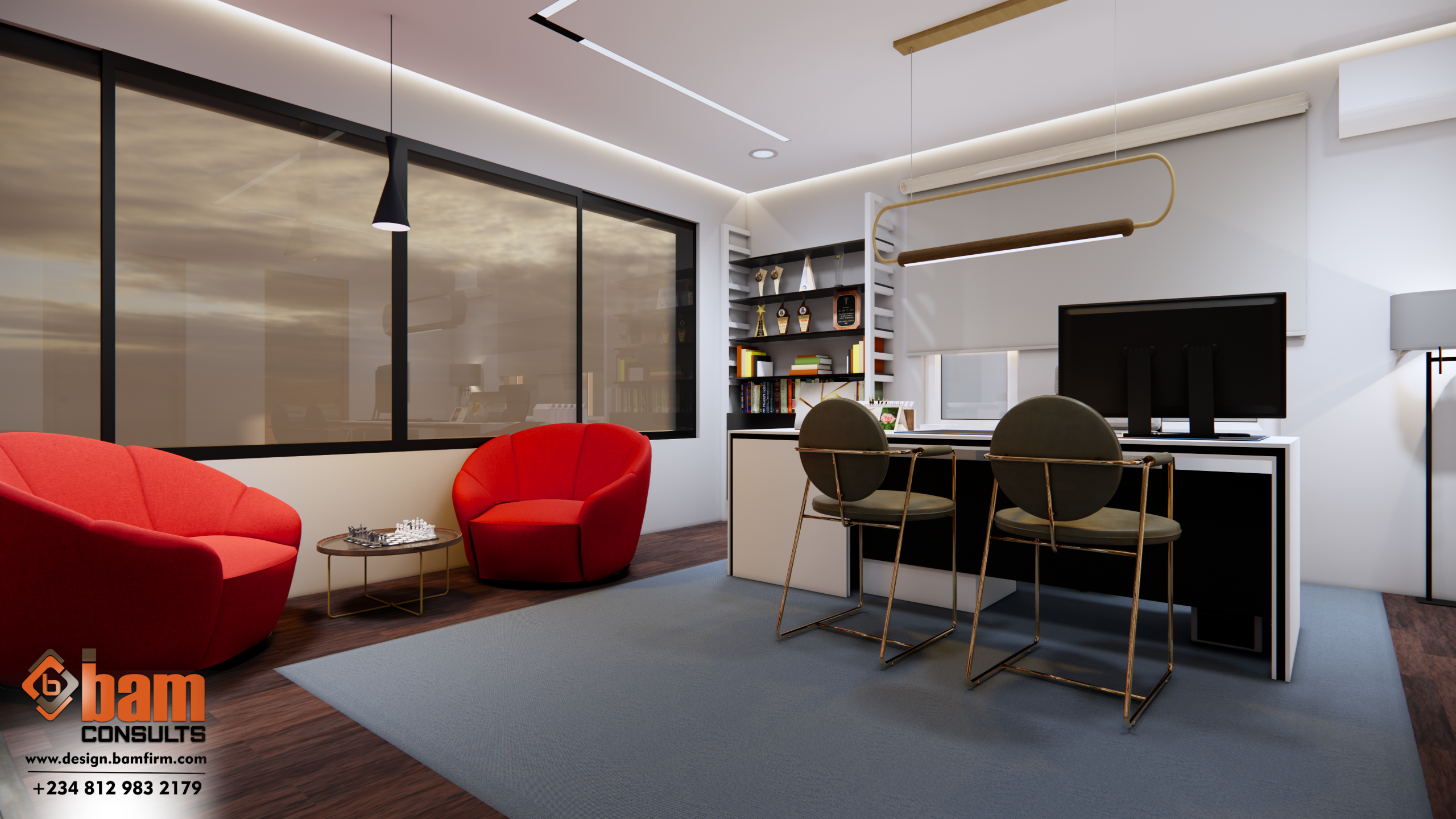 MD OFFICE 2 Luxury Managing Director's office interior design by Bam Consults