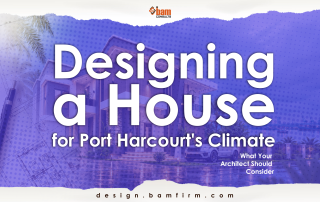 Contemporary residential house designed for Port Harcourt's tropical climate, with wide roof overhangs and carefully planned windows.